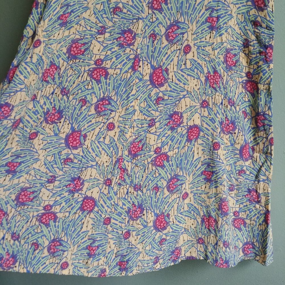 Flax Large yellow sleeveless dress with pink and green - Picture 3 of 12